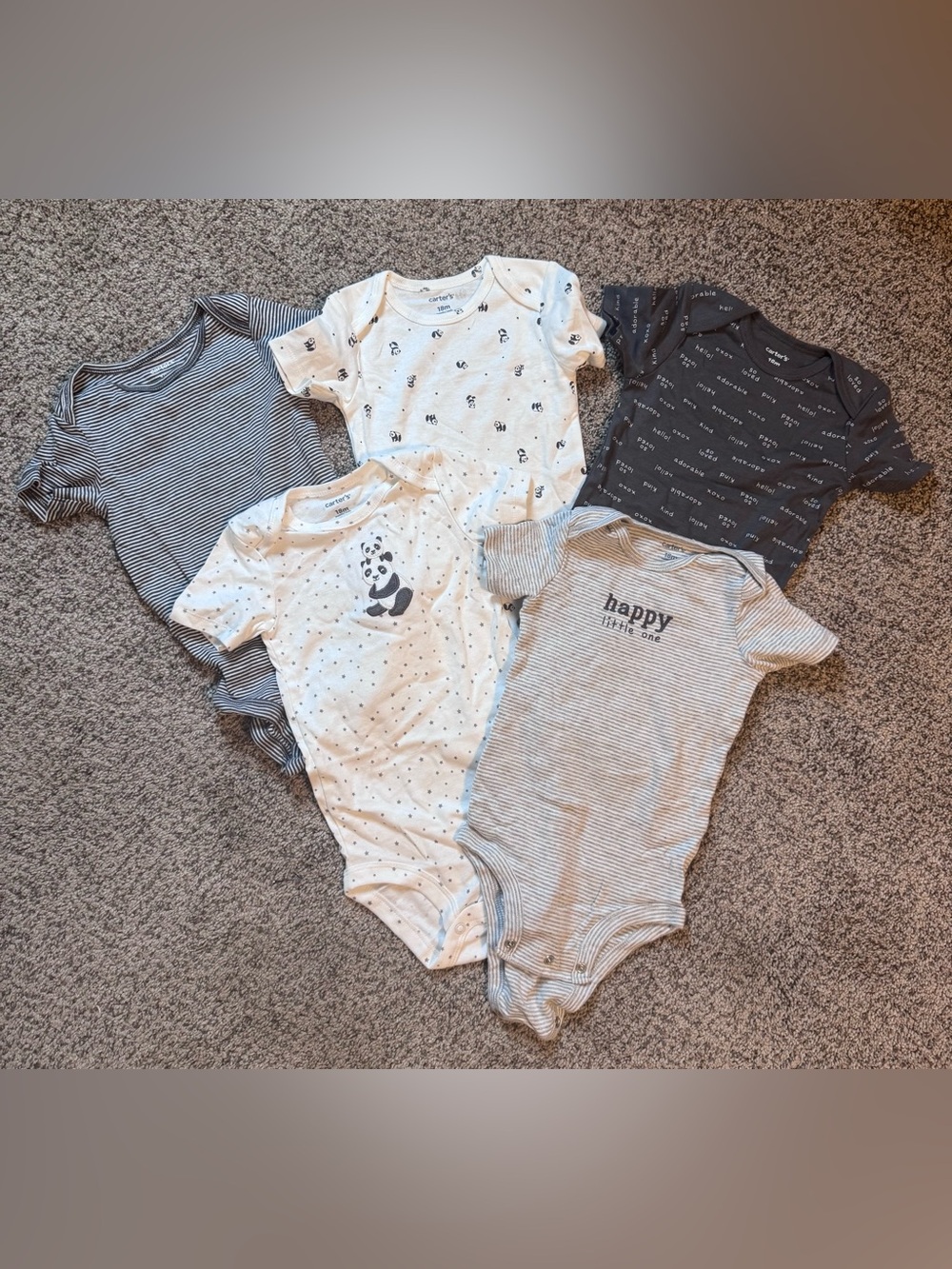 Carter's Gray and White Baby Panda & Stripe One-Piece Bodysuits - Pack